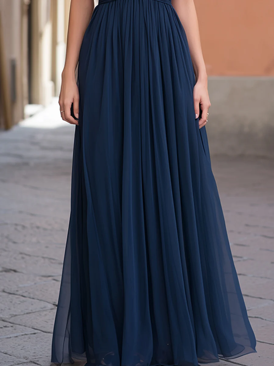 Asymmetric Pleated Overlay Maxi Dress