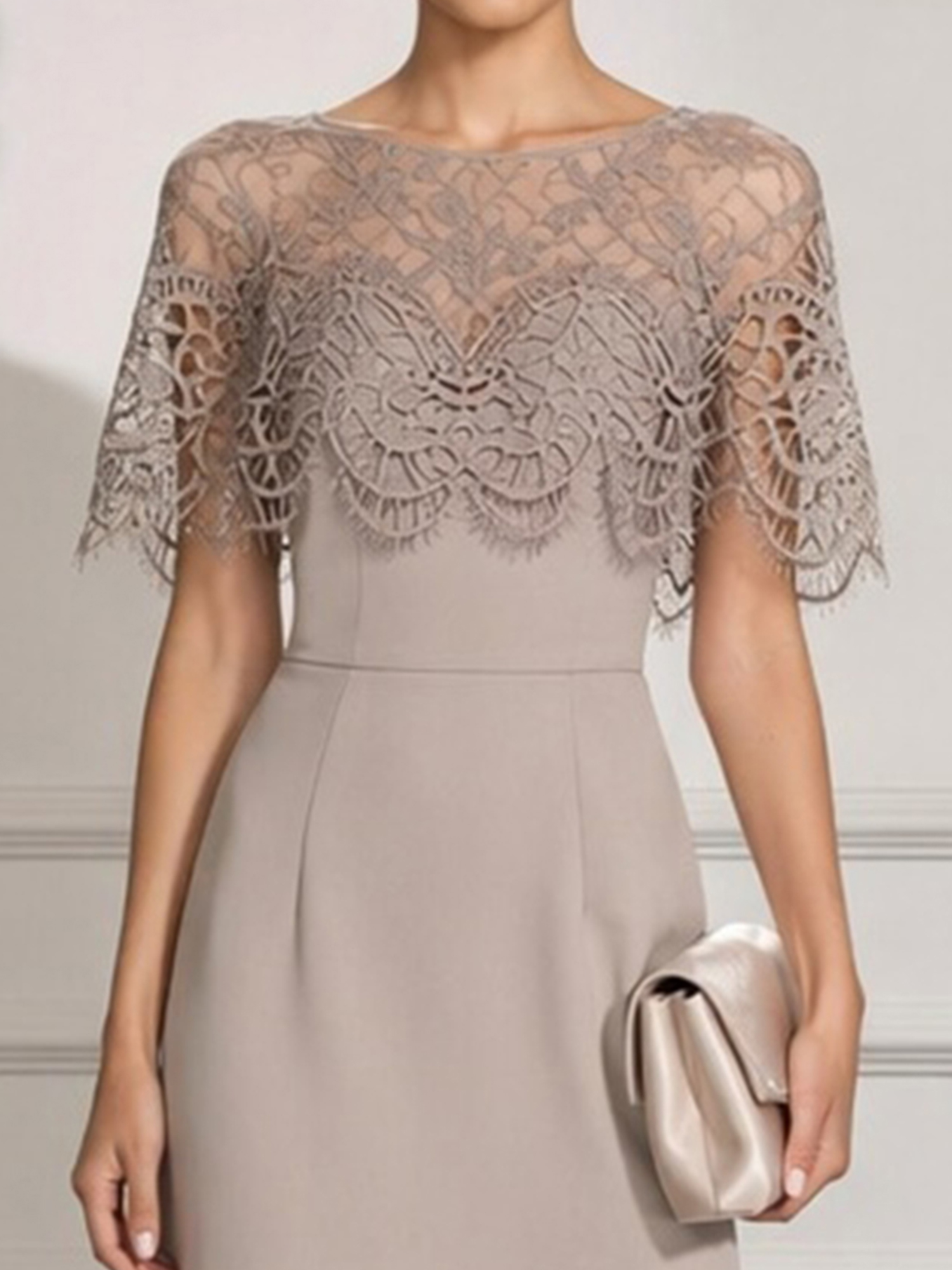 Taupe Lace Capelet Mermaid Maxi Dress