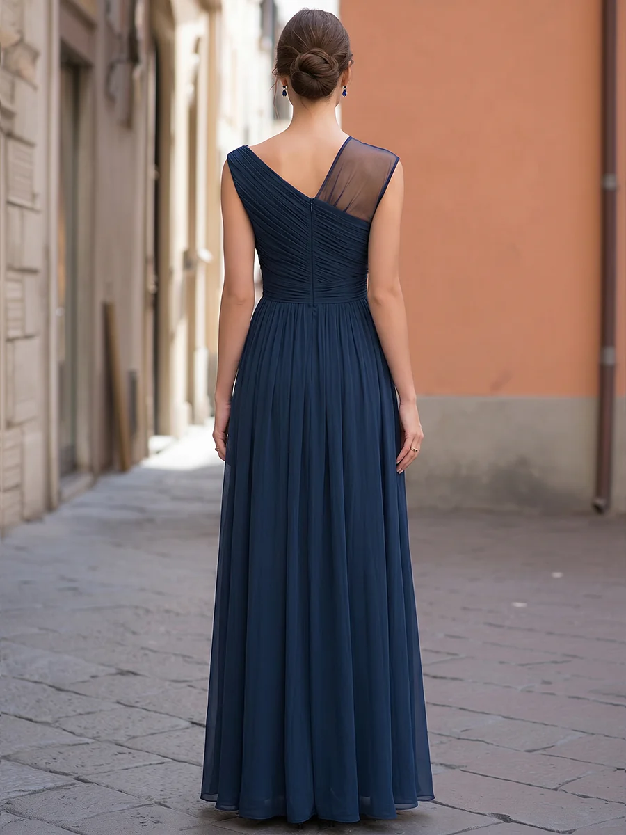 Asymmetric Pleated Overlay Maxi Dress