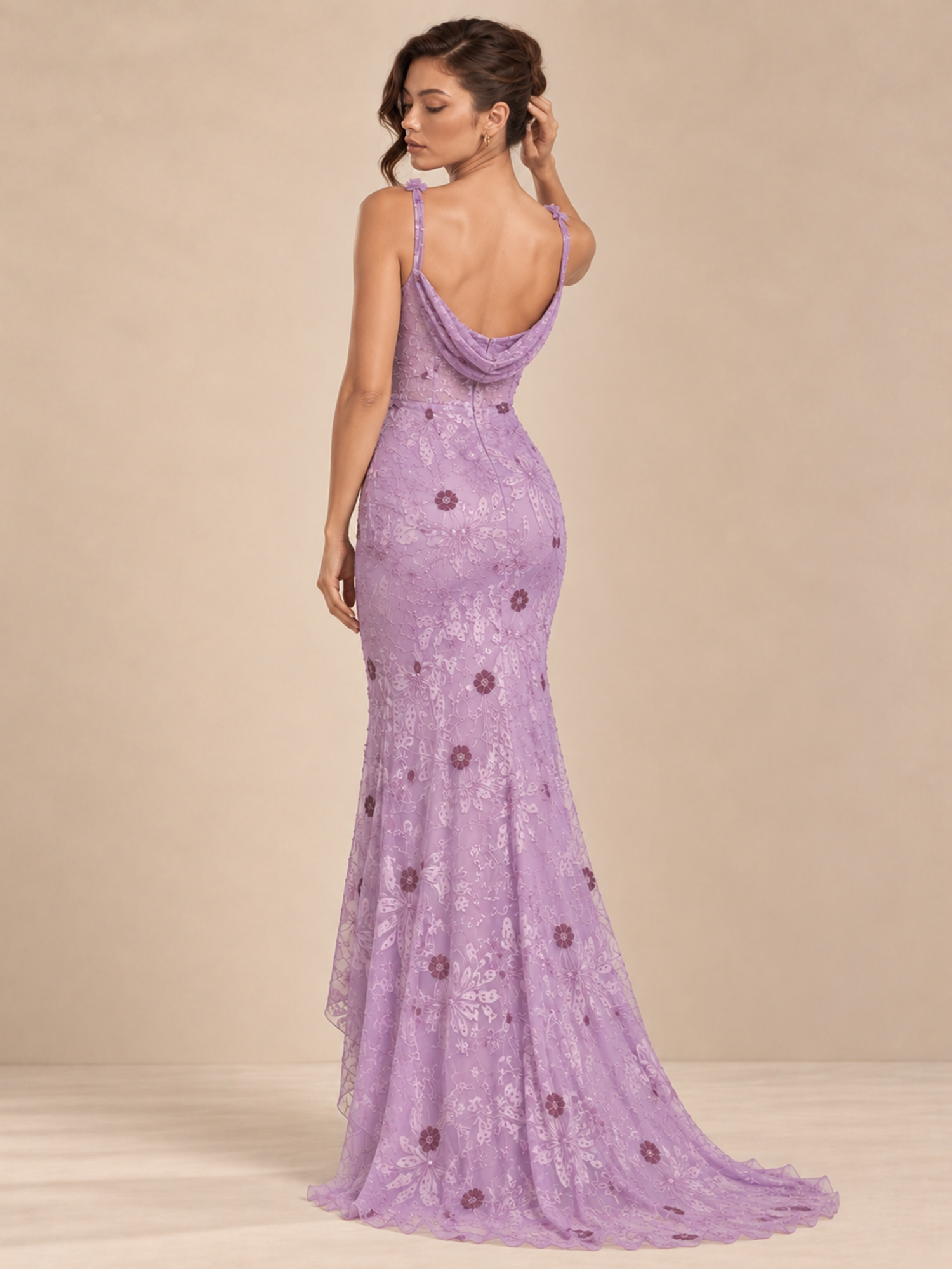 Boat Neck Chiffon Long Prom Dress Flower Evening Gown