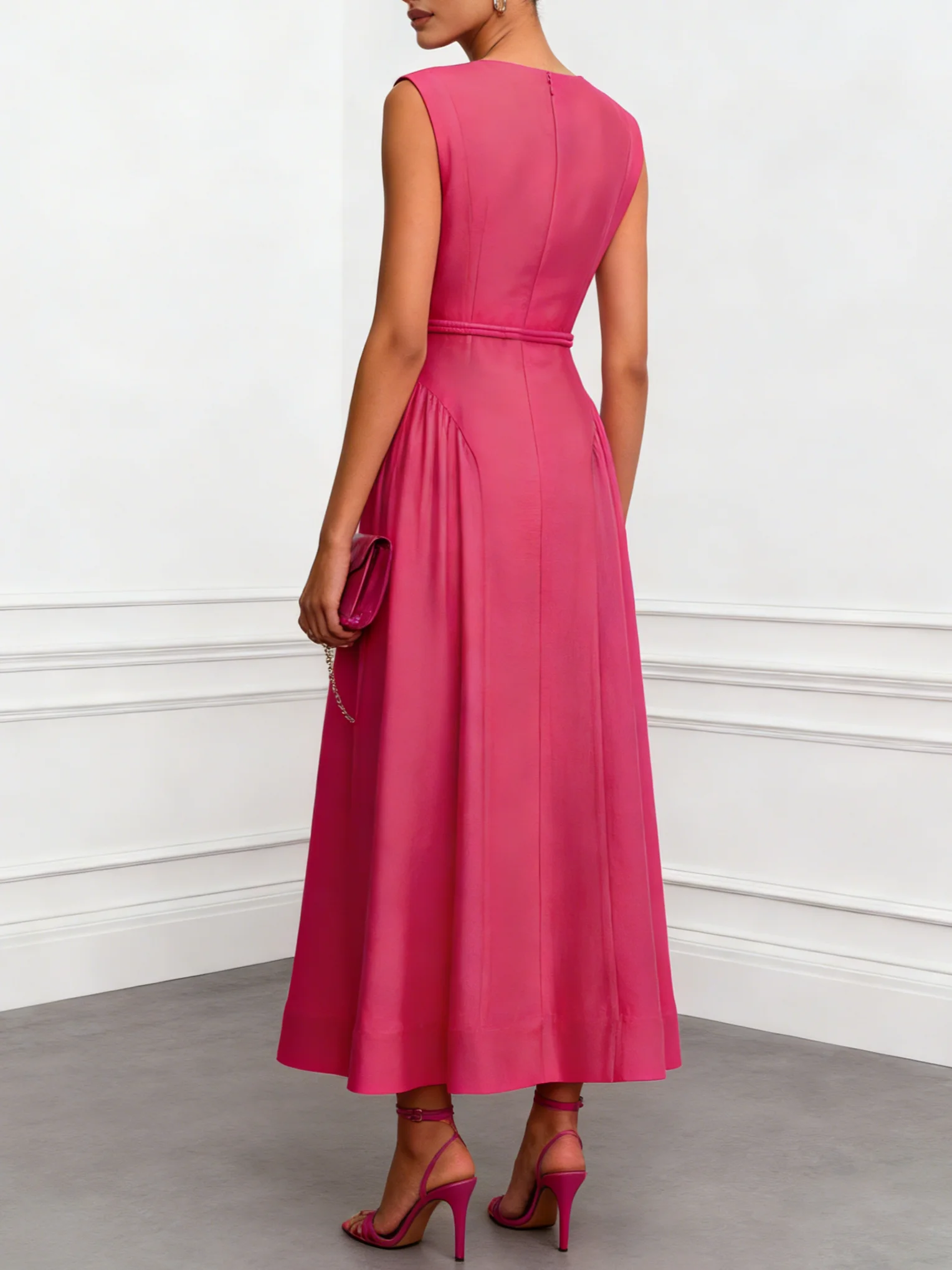 Rose Red Classic Notched Sleeveless A-Line Maxi Dress Rose Red Classic Notched Sleeveless A-Line Maxi Dress