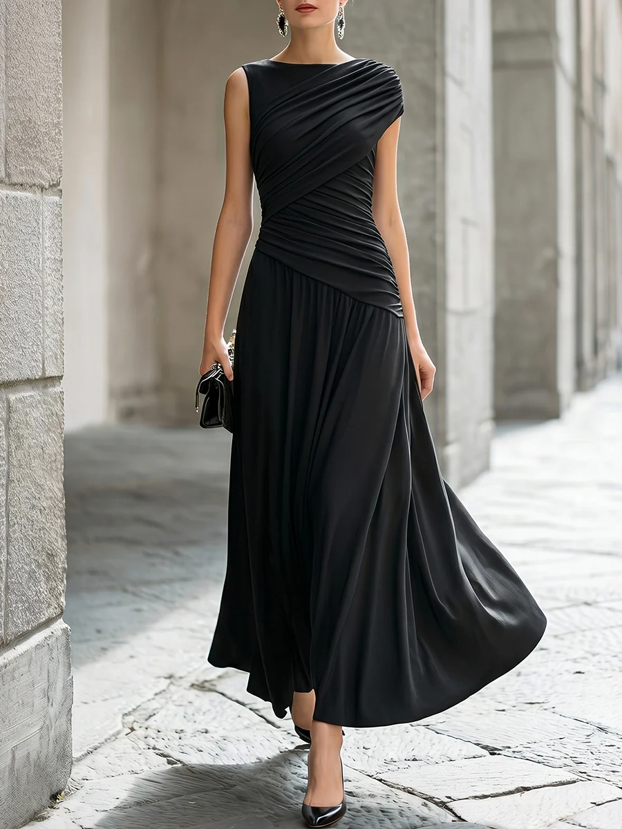 Elegant Draped Sleeveless Maxi Dress