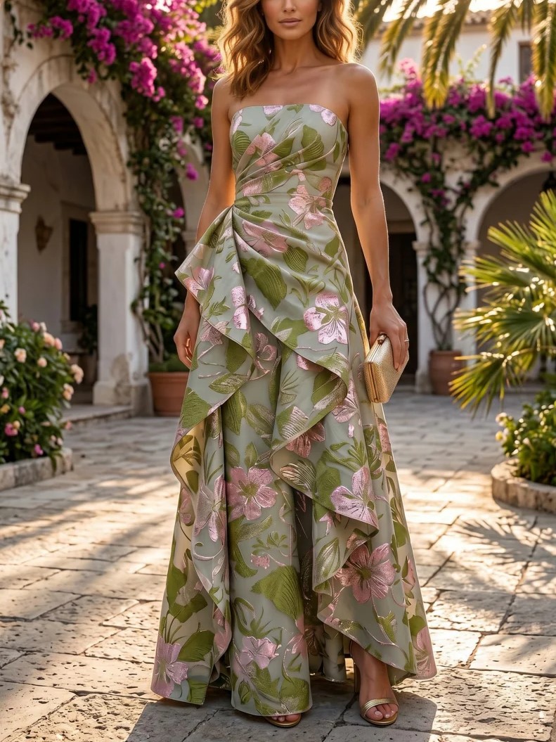 Floral Print Strapless Maxi Dress
