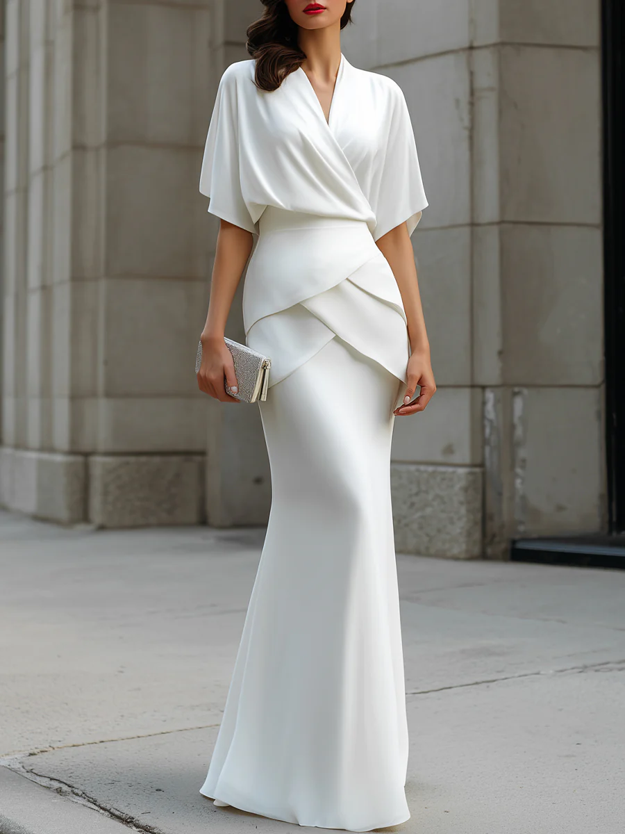 Draped Wrap Blouse And Layered Maxi dresses Two-Piece Set