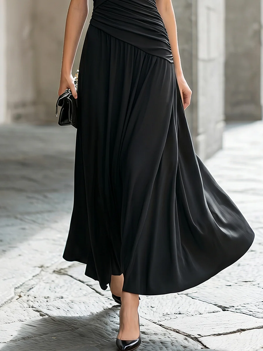 Elegant Draped Sleeveless Maxi Dress