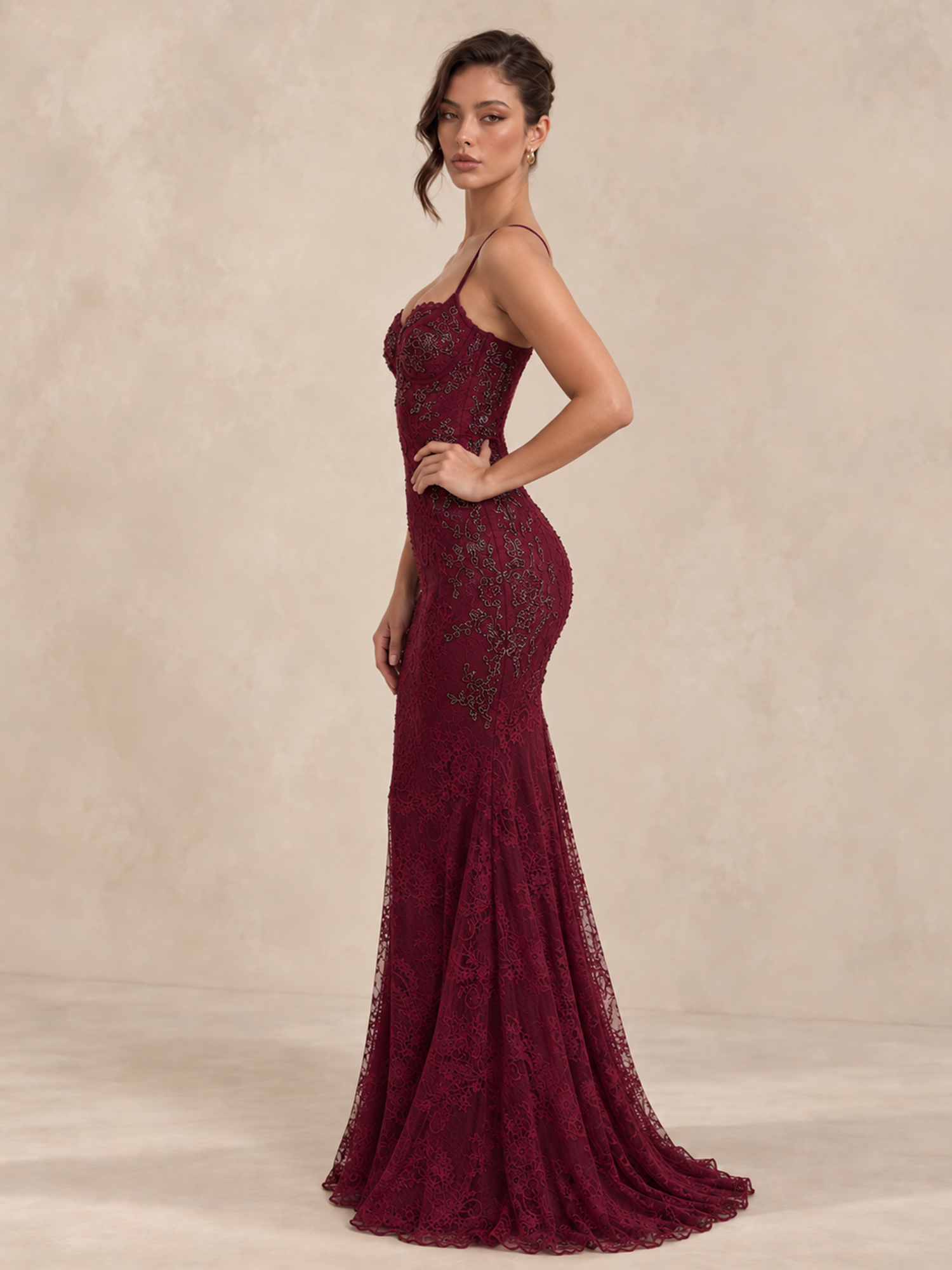 Spaghetti Straps Lace Appliques Prom Dress
