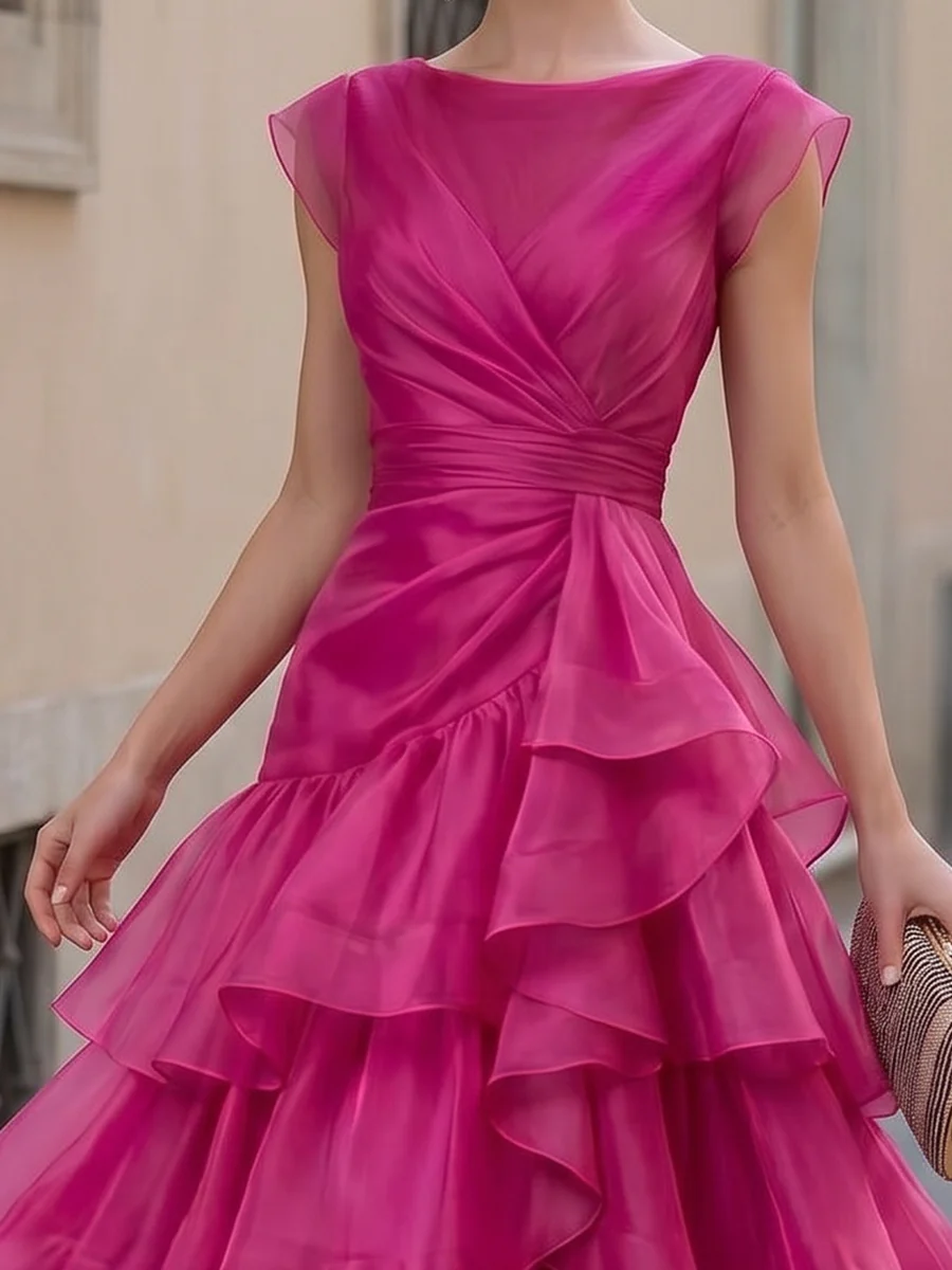 Sheer Organza Layered Ruffle Maxi Dress