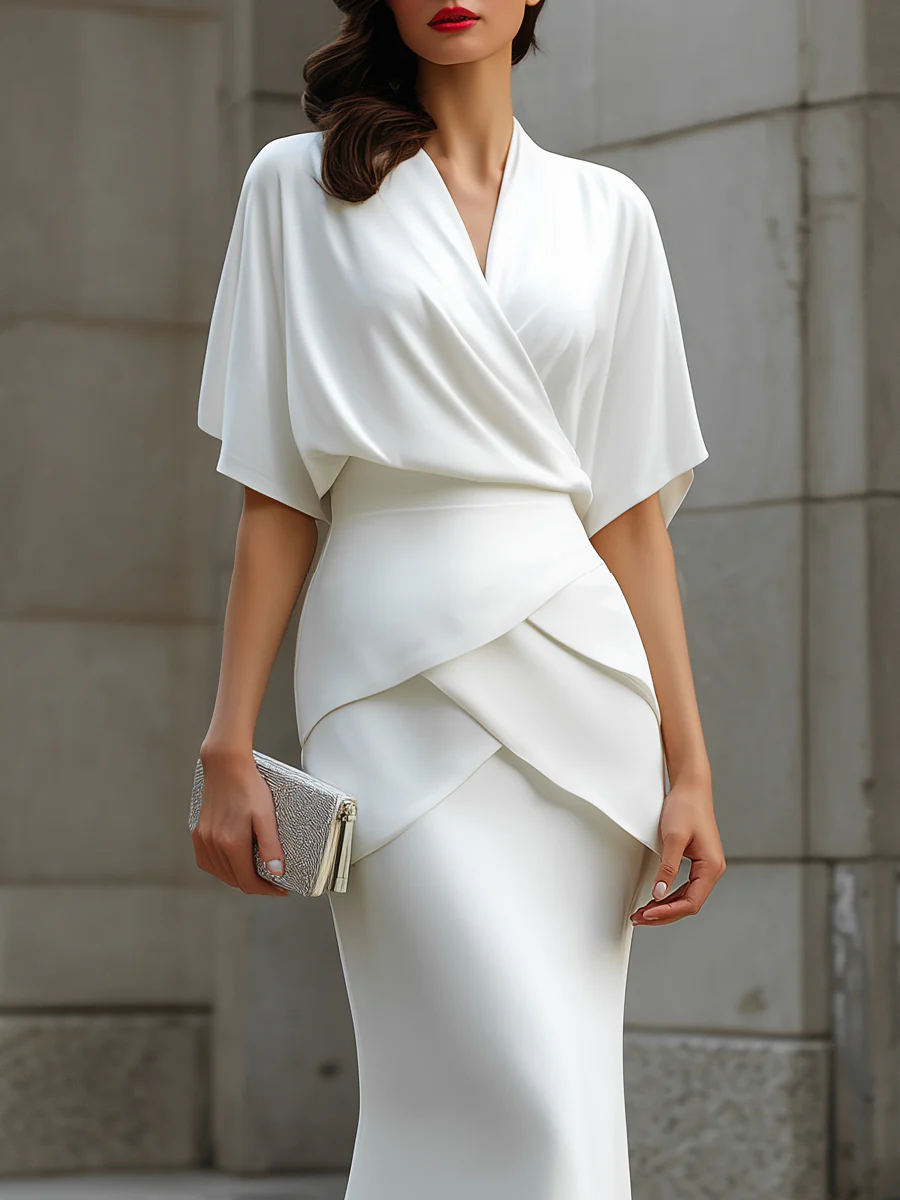 Draped Wrap Blouse And Layered Maxi dresses Two-Piece Set