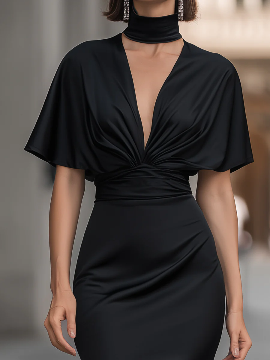 Choker Neck Draped Pencil Maxi Dress