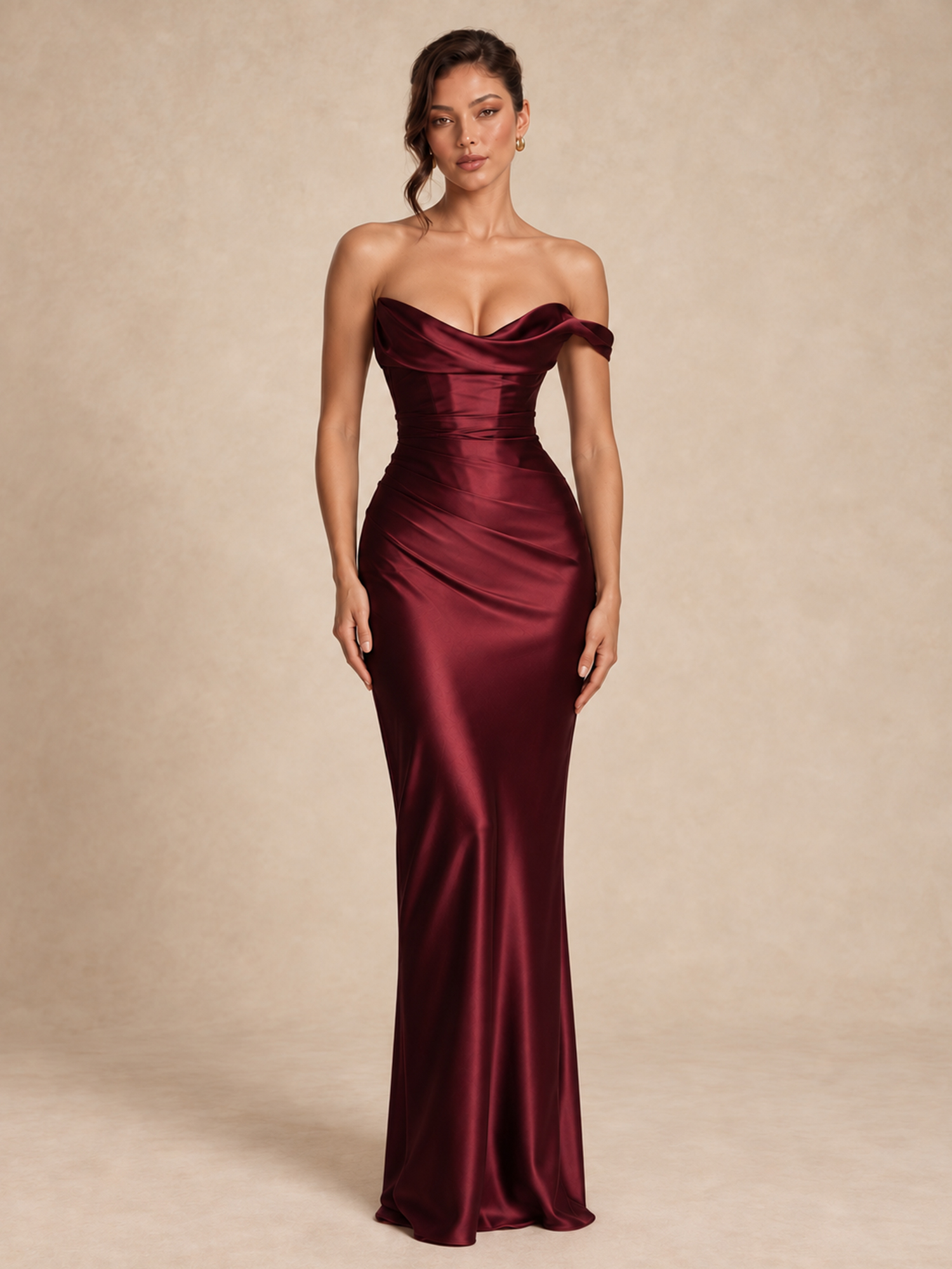 One Shoulder Satin Corset Maxi Dress