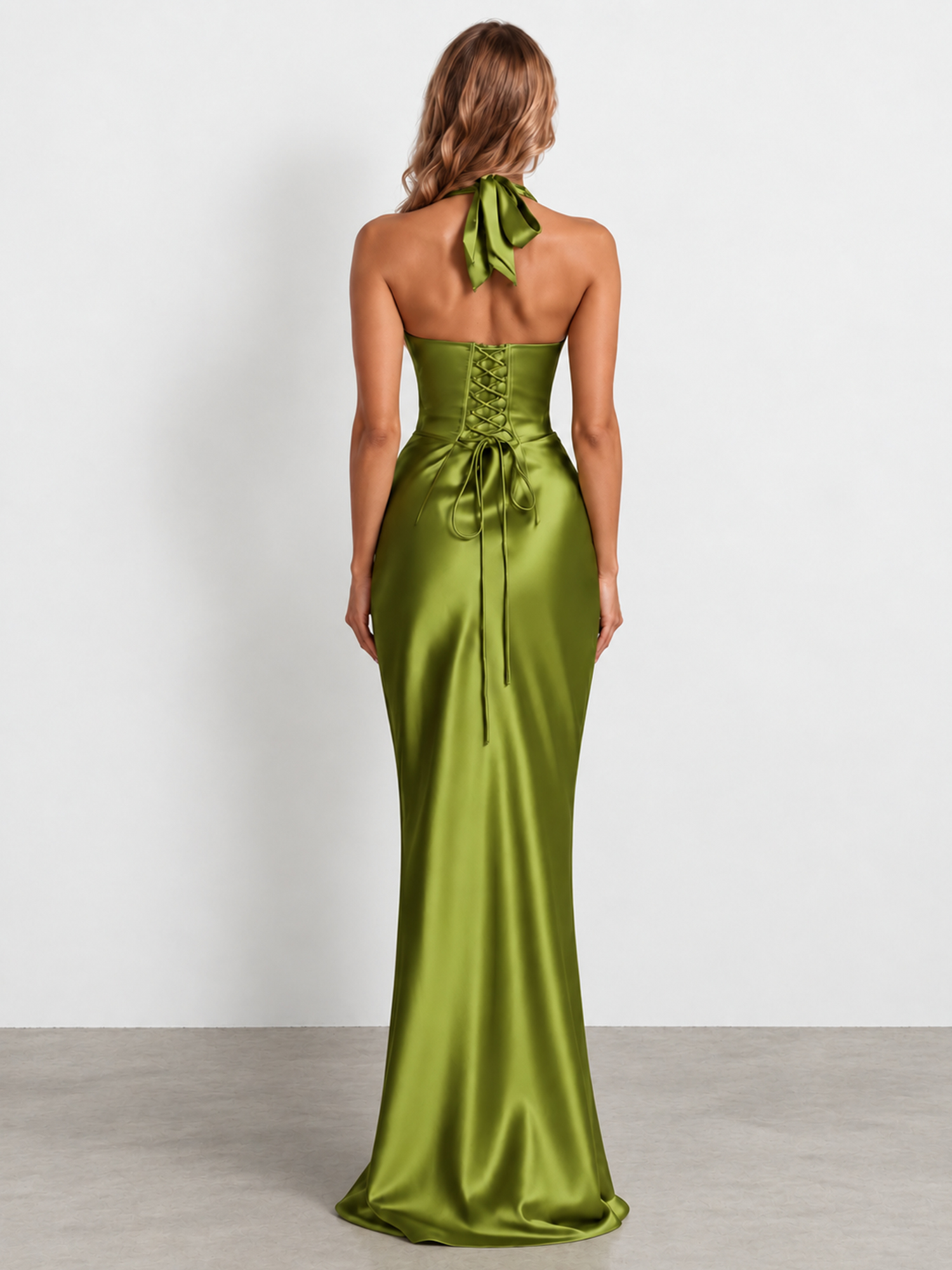 Satin Pleated Halted Maxi Dress
