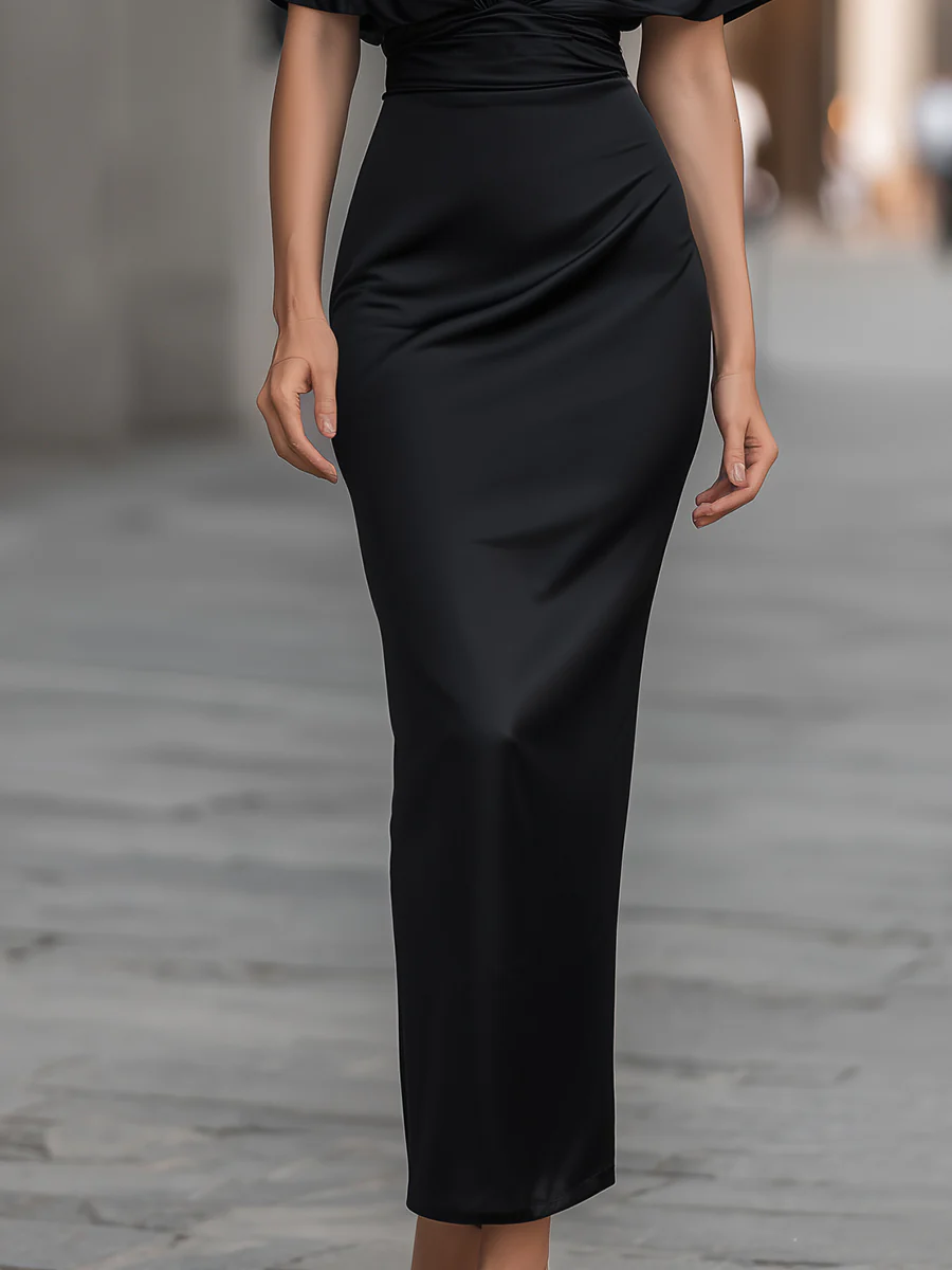 Choker Neck Draped Pencil Maxi Dress