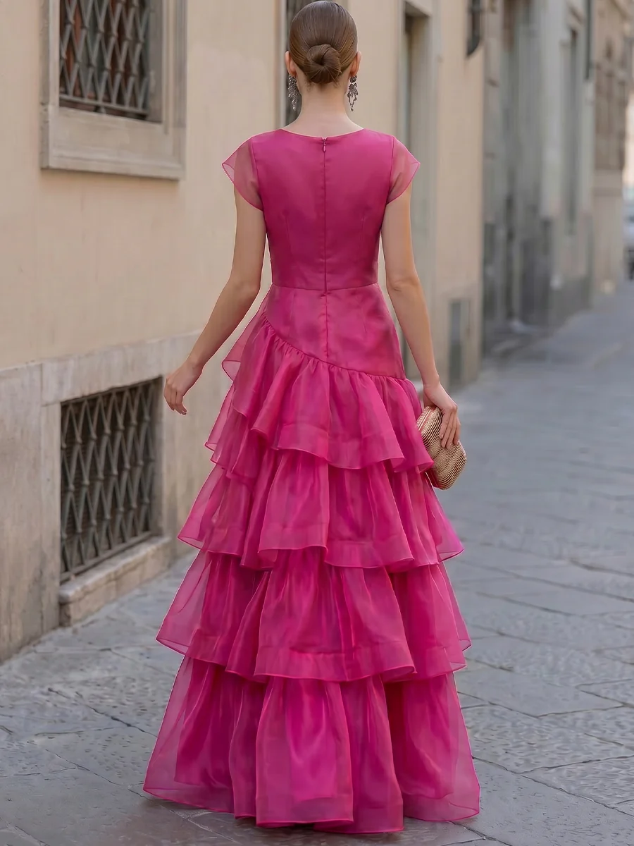 Sheer Organza Layered Ruffle Maxi Dress