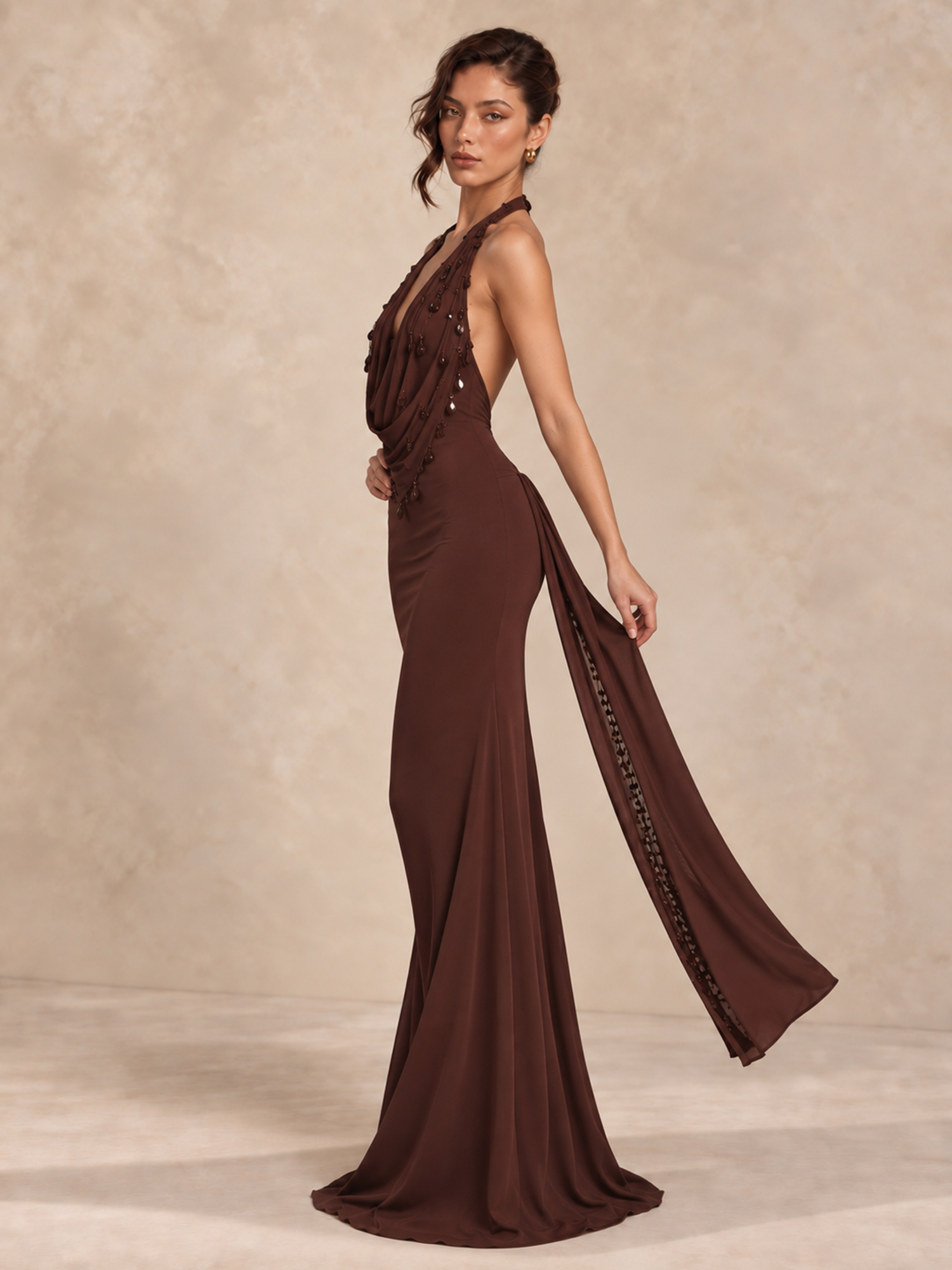 Oversized Sequin Halter Maxi Dress