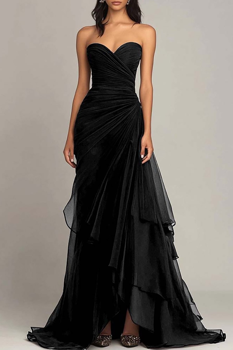 Strapless Dark Brown Sweetheart Ruched Sheath Formal Dress