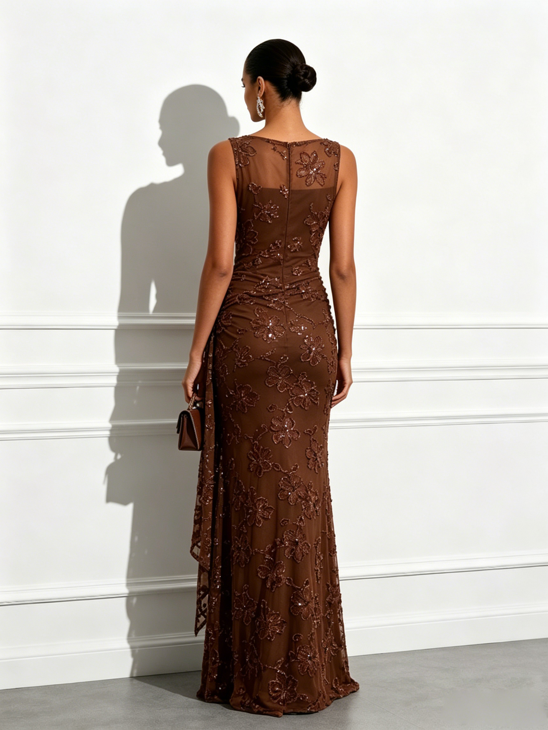 Jacquard Classic Boat Neck Sleeveless Sheath Maxi Dress