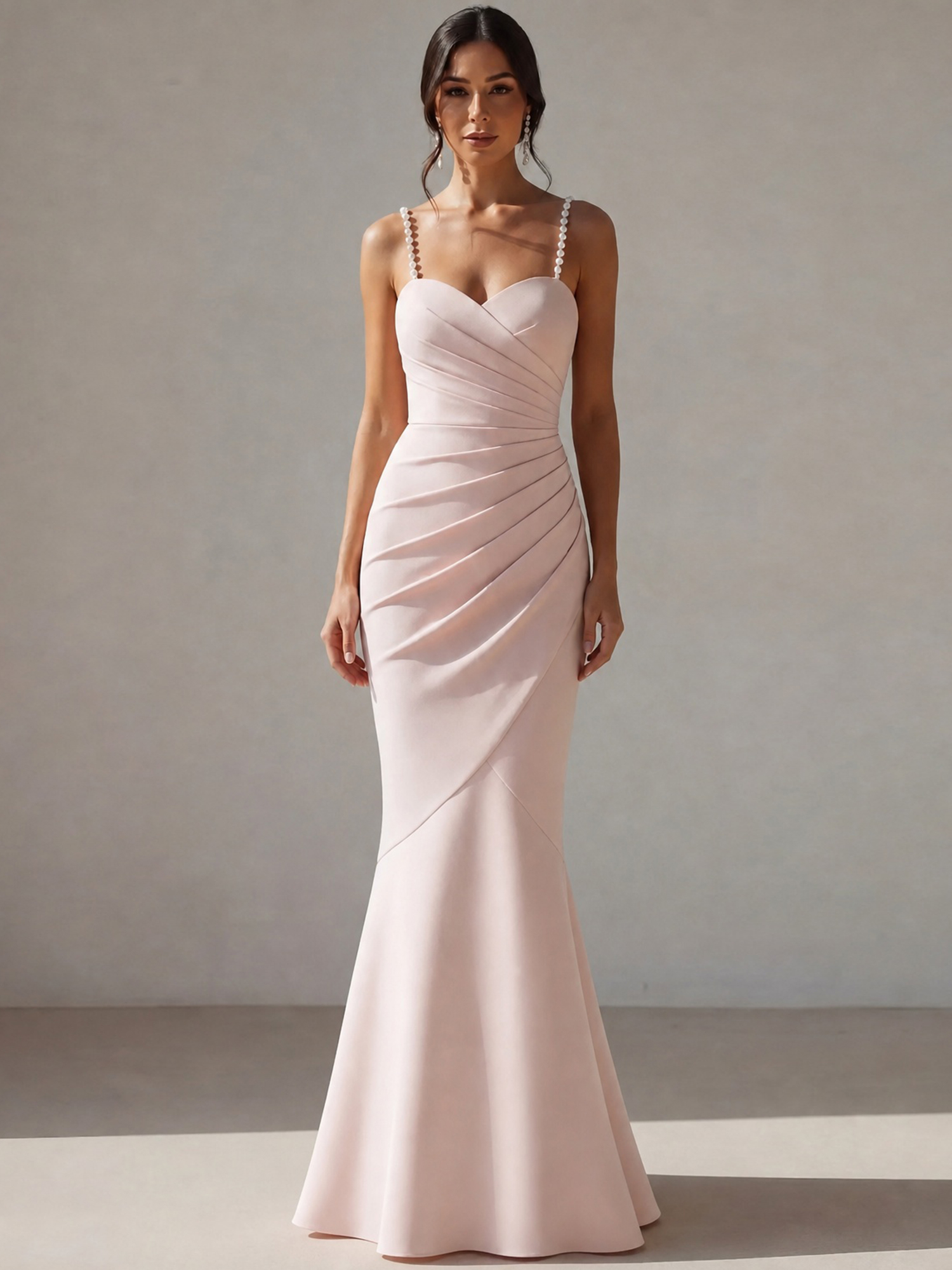 Rose Pink Formal Evening Dress Mermaid Spaghetti Straps Maxi Dress