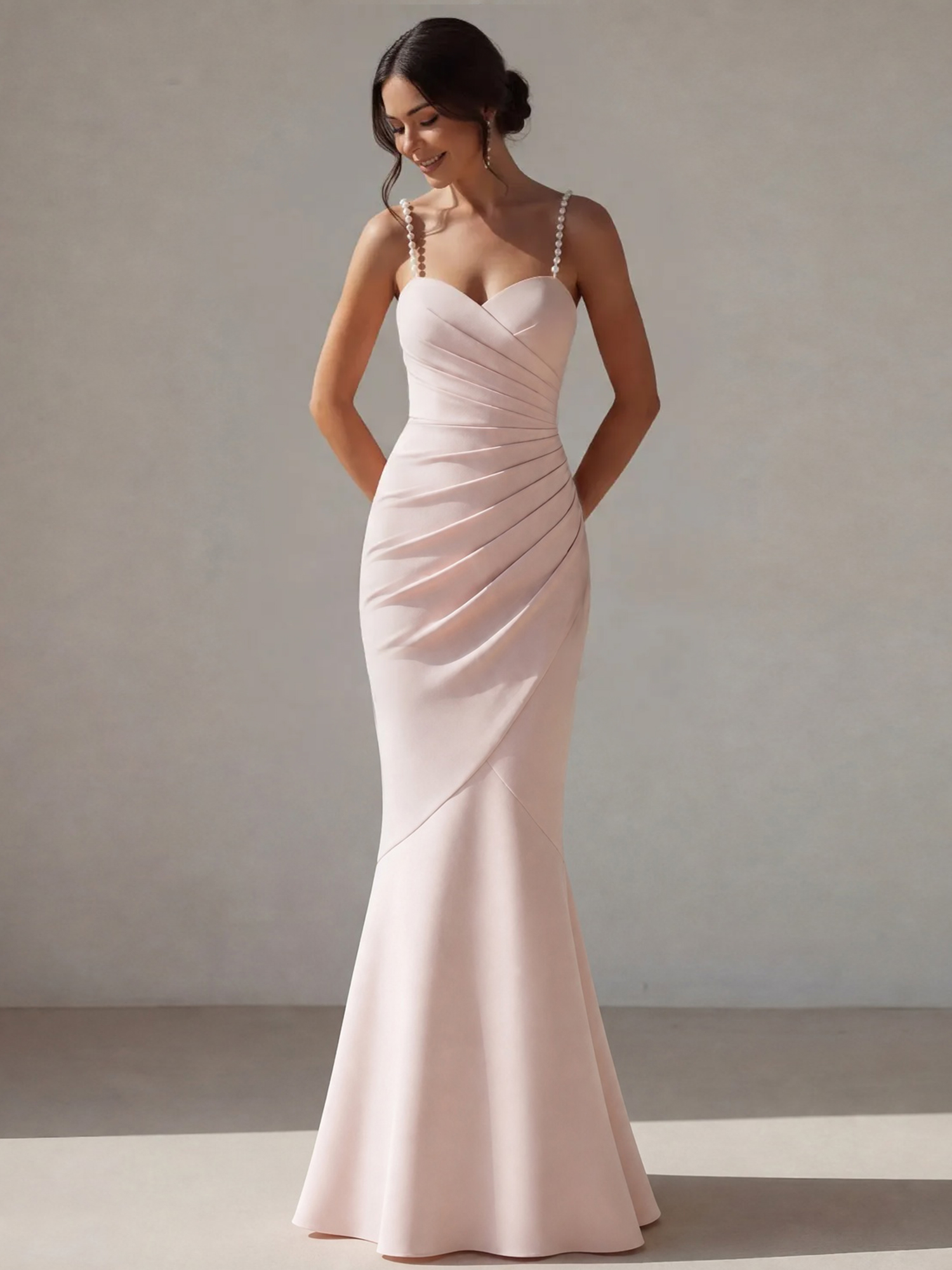 Rose Pink Formal Evening Dress Mermaid Spaghetti Straps Maxi Dress
