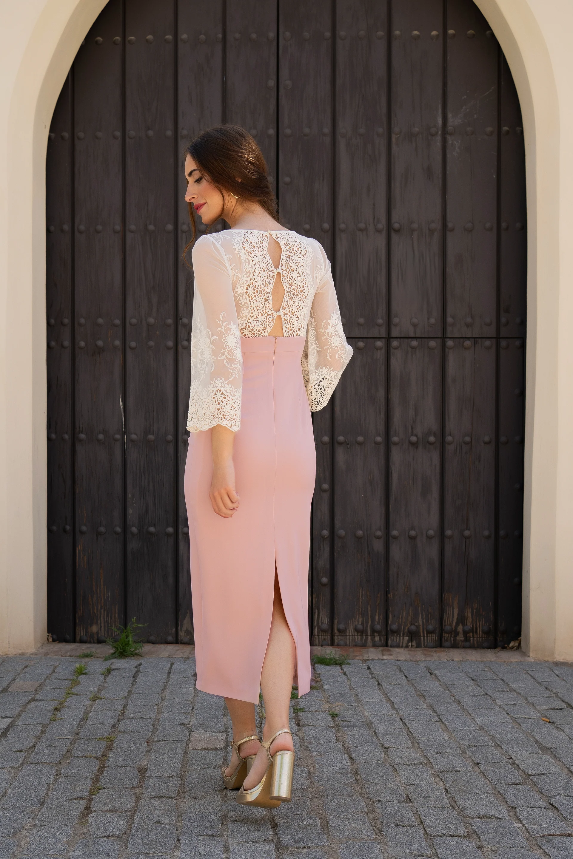 Sophisticated Sheath Dress with Embroidered Tulle Sleeves