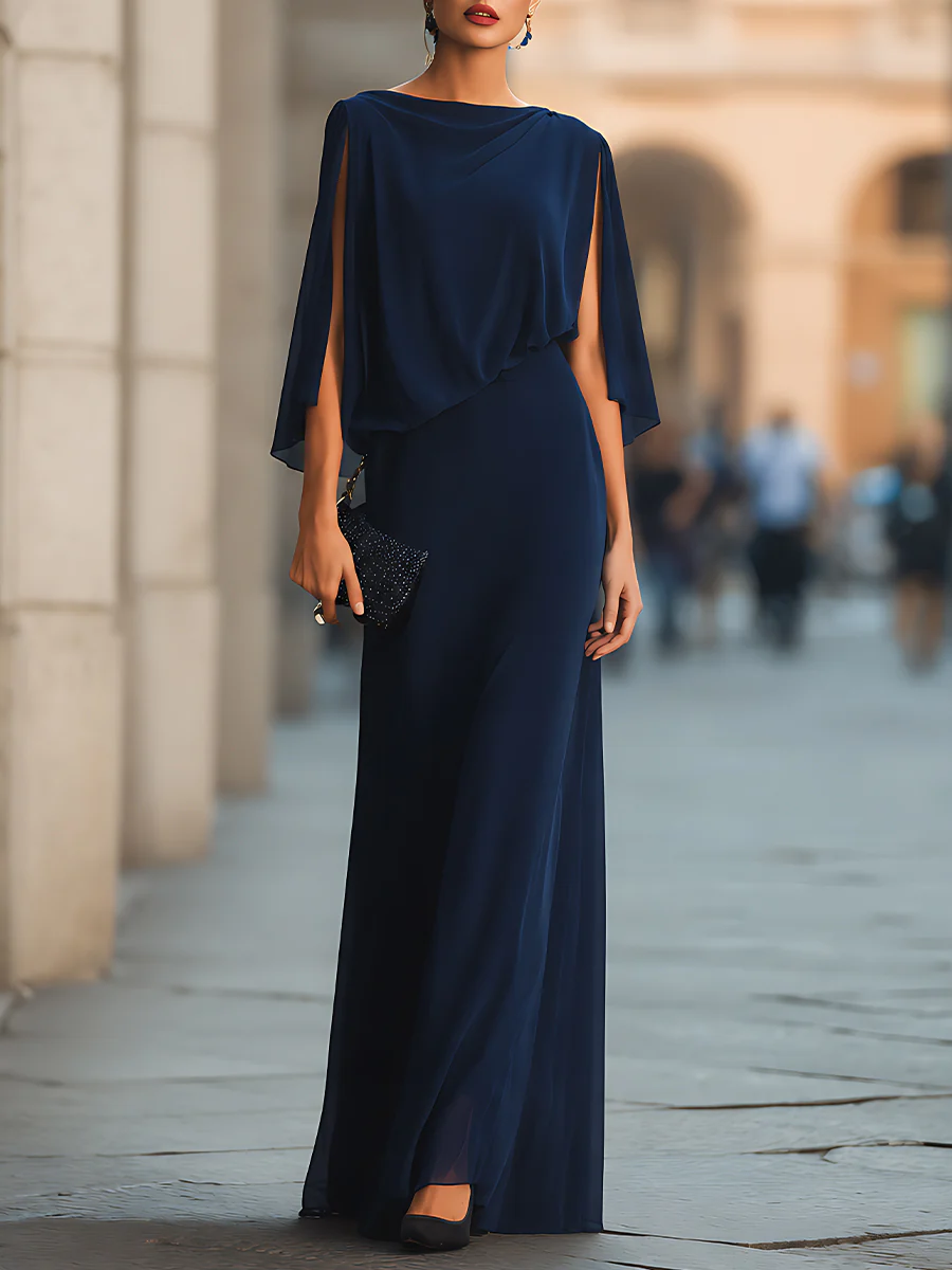 Cape Overlay Draped Maxi Dress