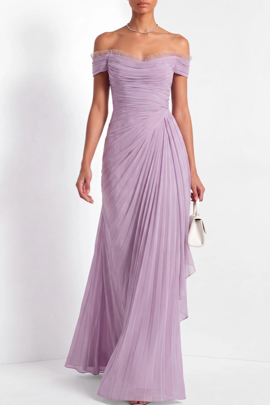 Lilac Chiffon Off The Shoulder Maxi Dress