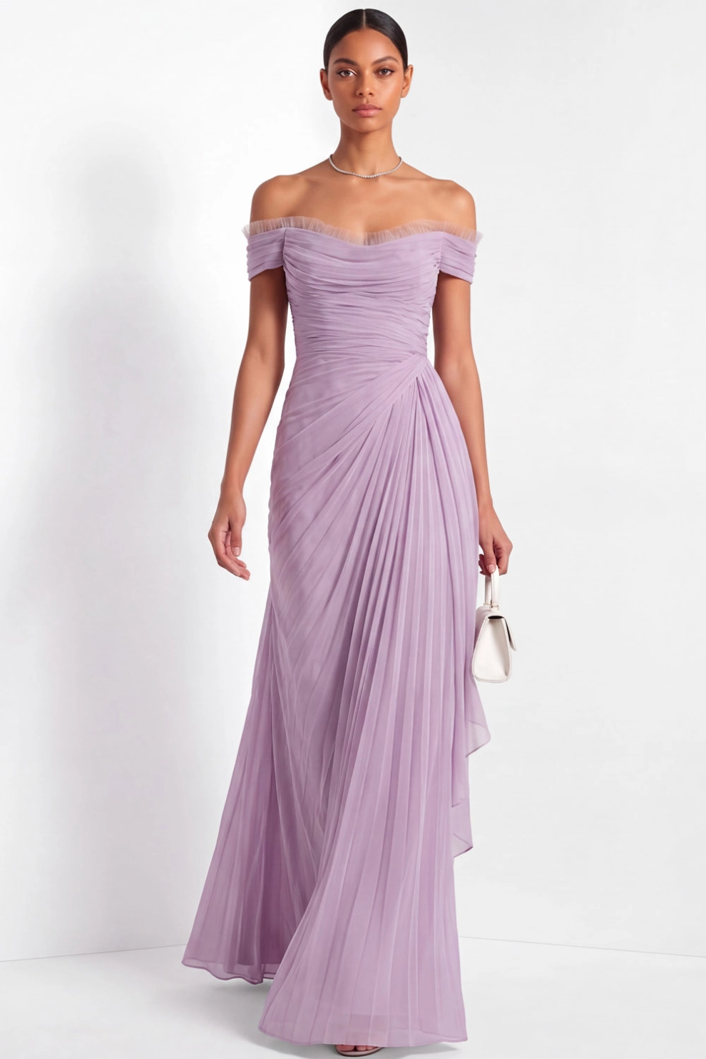 Lilac Chiffon Off The Shoulder Maxi Dress