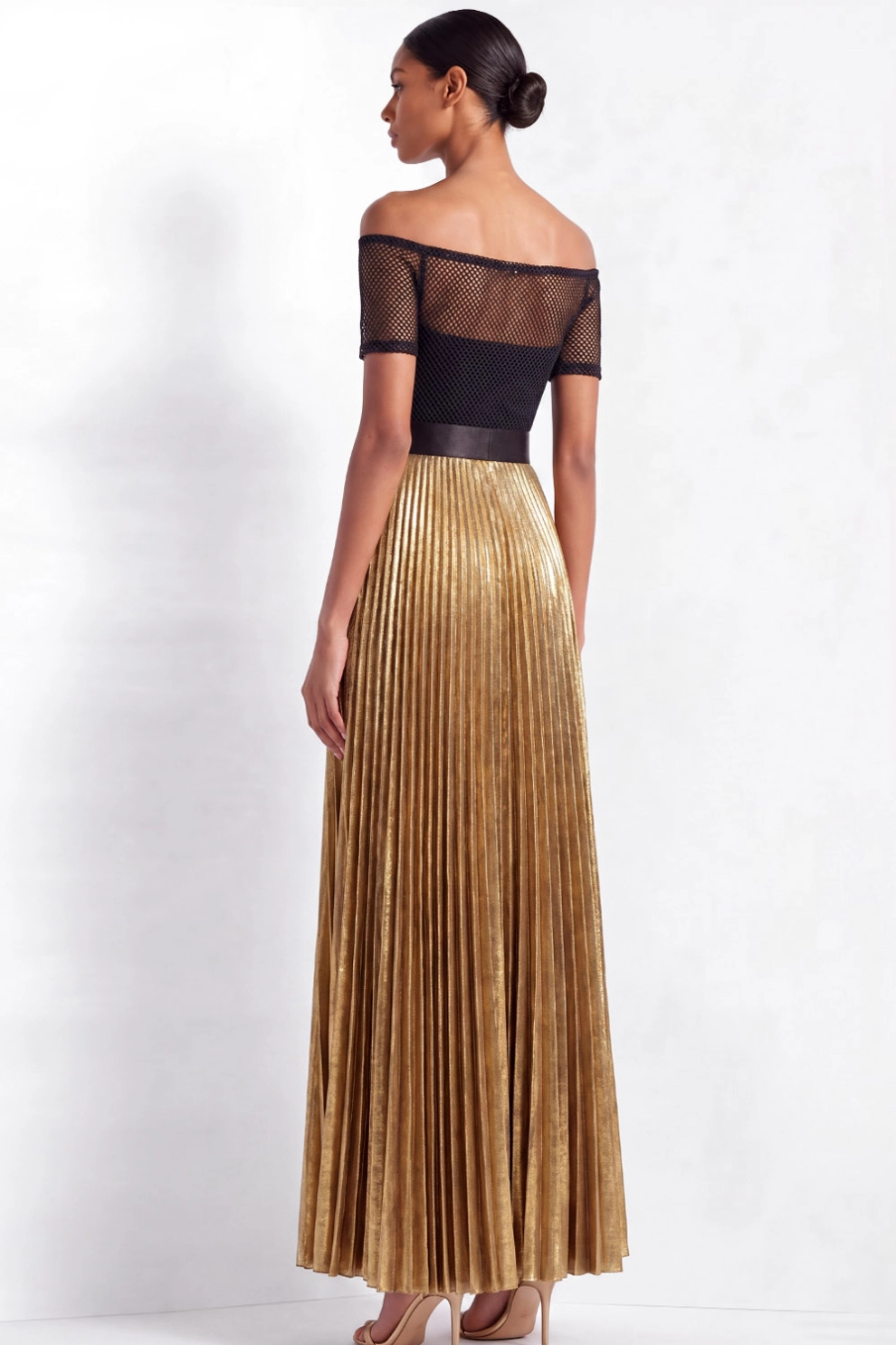 Golden Metallic Off-the-shoulder Maxi Dress
