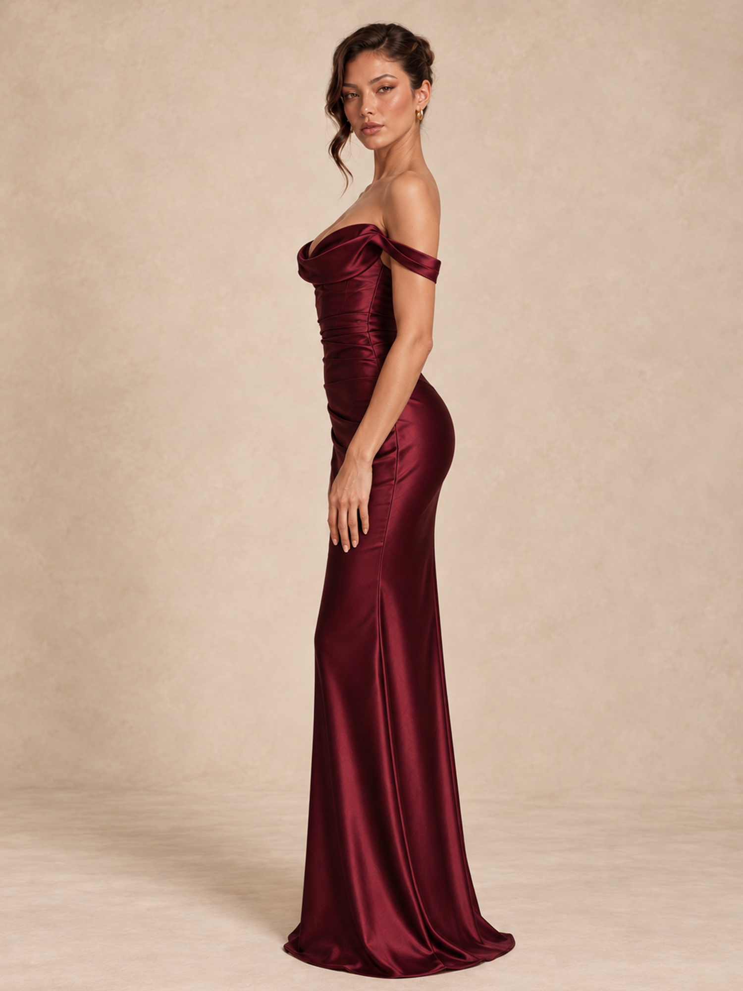 One Shoulder Satin Corset Maxi Dress