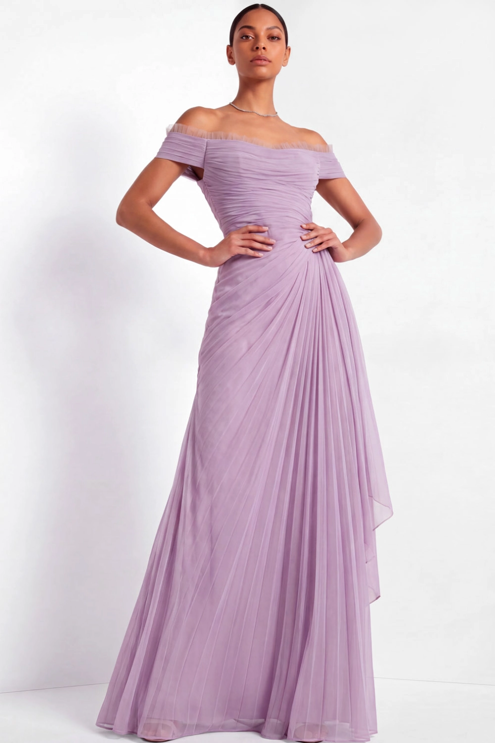 Lilac Chiffon Off The Shoulder Maxi Dress