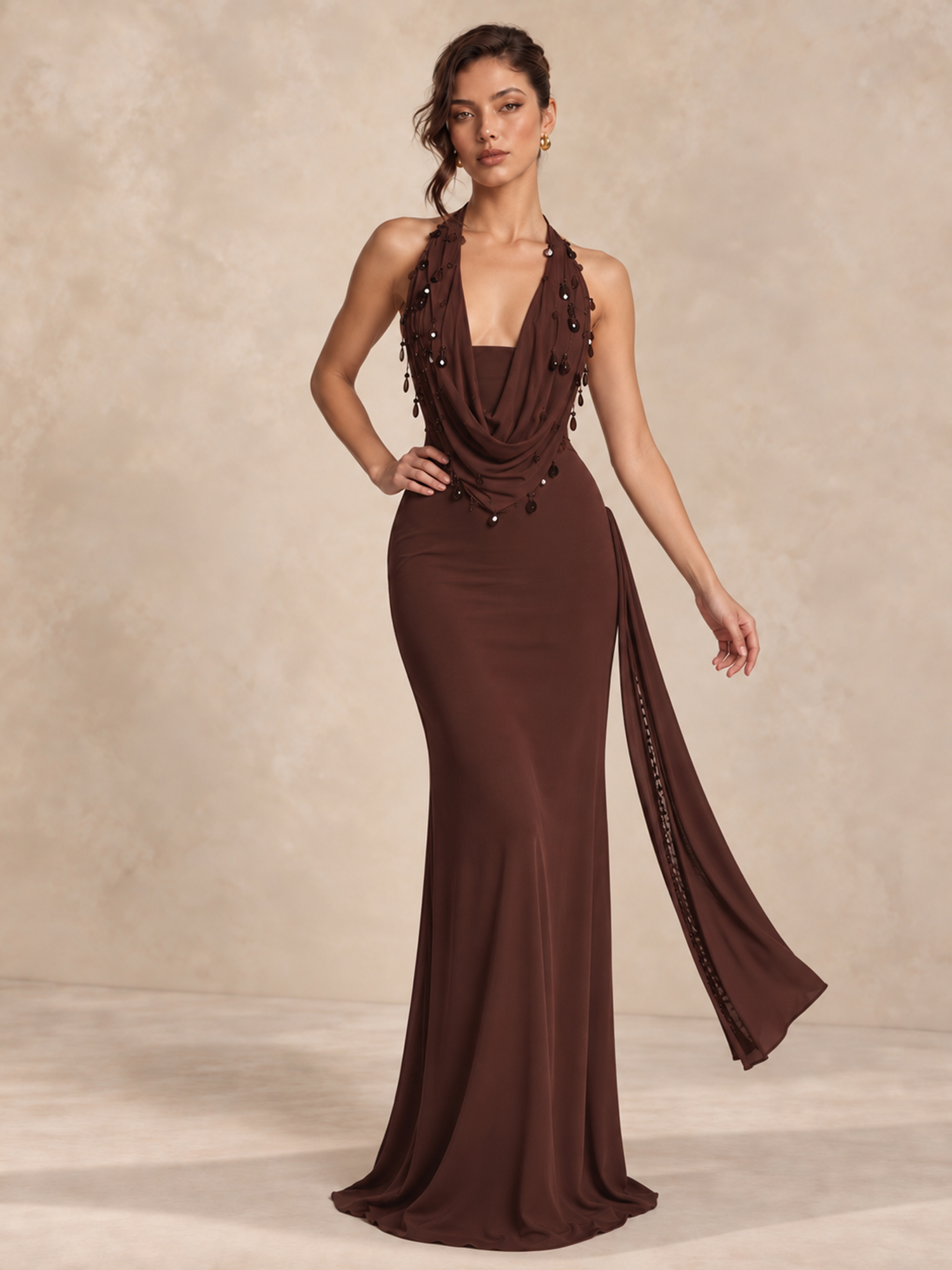 Oversized Sequin Halter Maxi Dress
