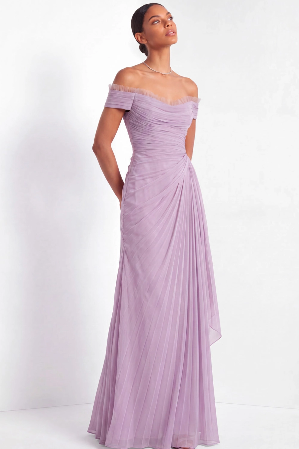 Lilac Chiffon Off The Shoulder Maxi Dress