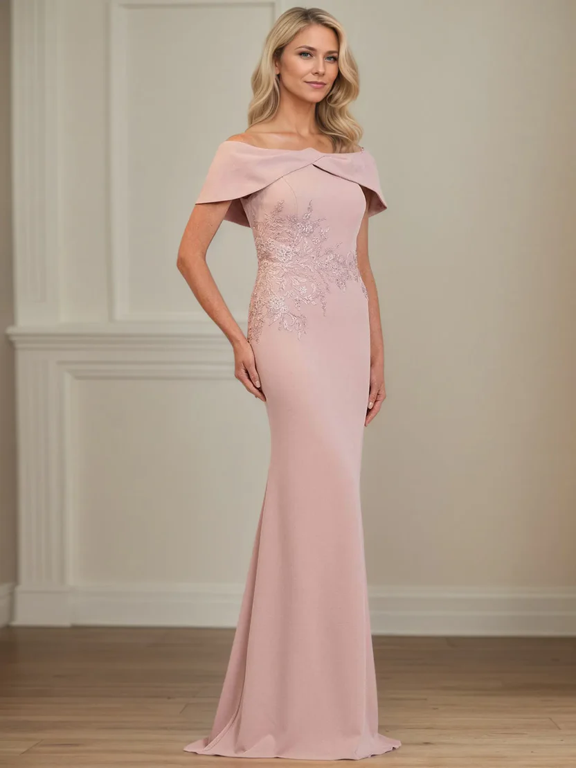 Trumpet/Mermaid Off the Shoulder Floor Length Stretch Crepe Mother Of the Bride Dress