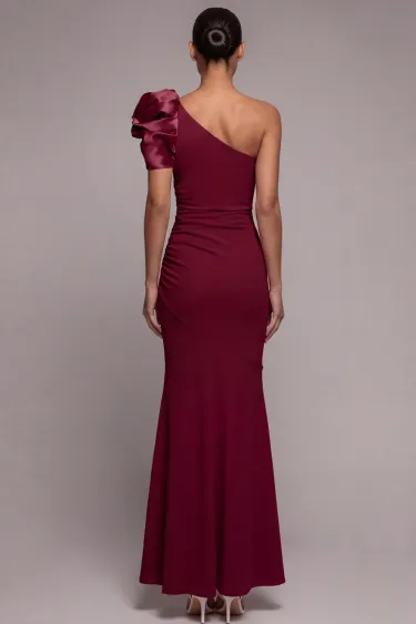 Dusty Rose One-Shoulder Puff Sleeve Ruched Mermaid Evening Gown