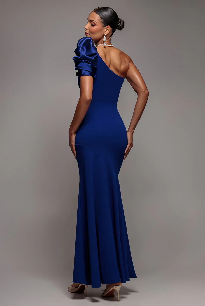 Dusty Rose One-Shoulder Puff Sleeve Ruched Mermaid Evening Gown