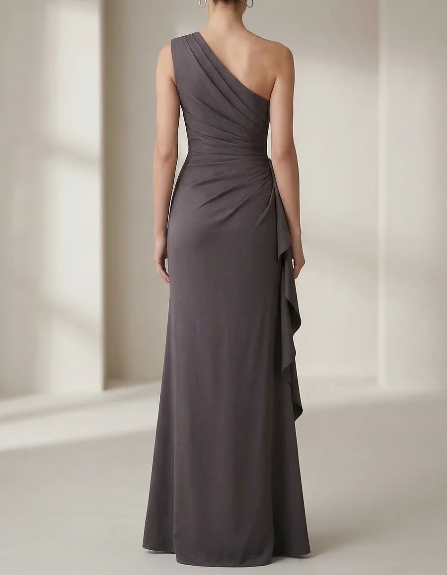Grayish Purple Satin Ruffled Waist Maxi Dress