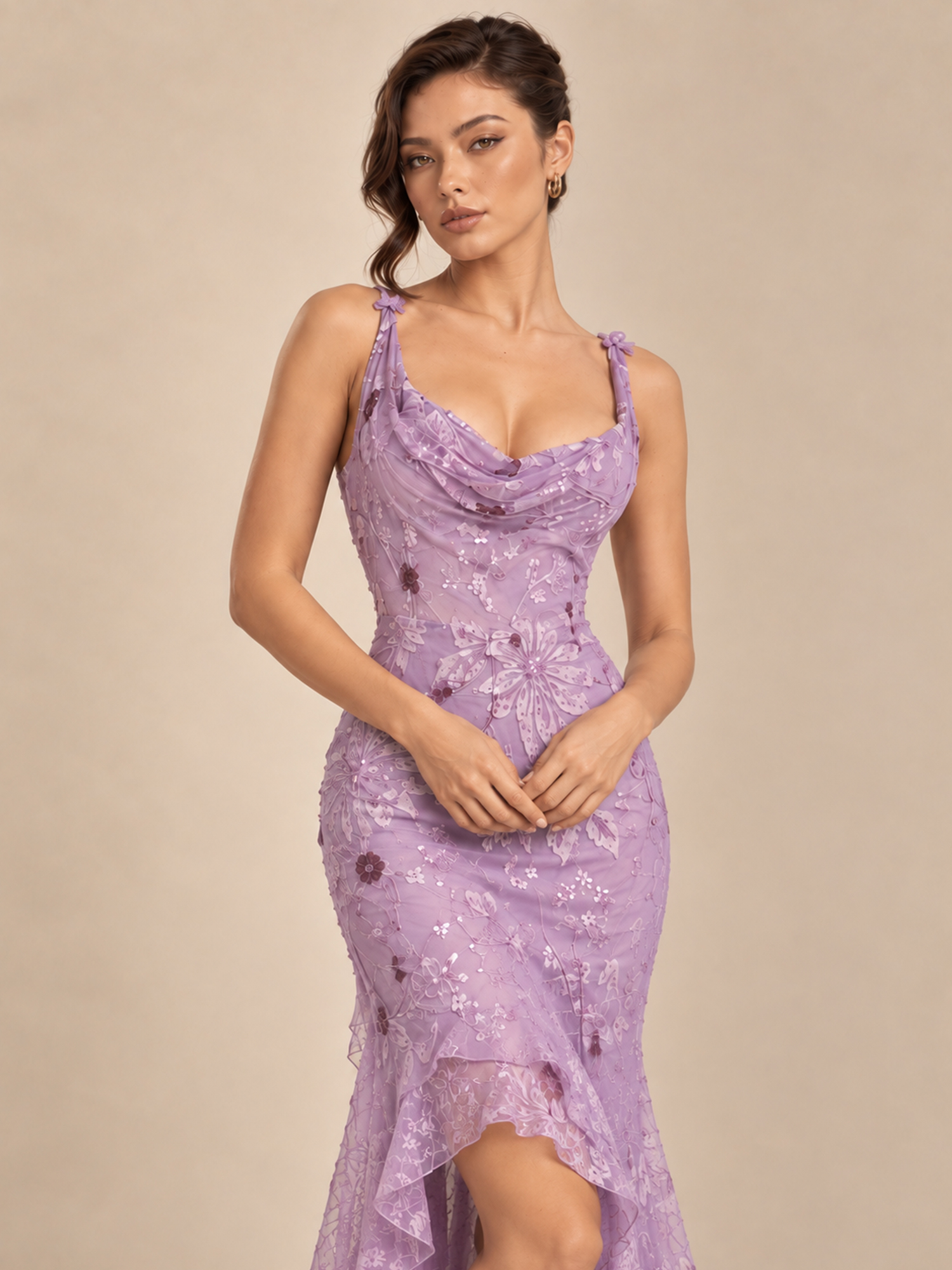 Boat Neck Chiffon Long Prom Dress Flower Evening Gown