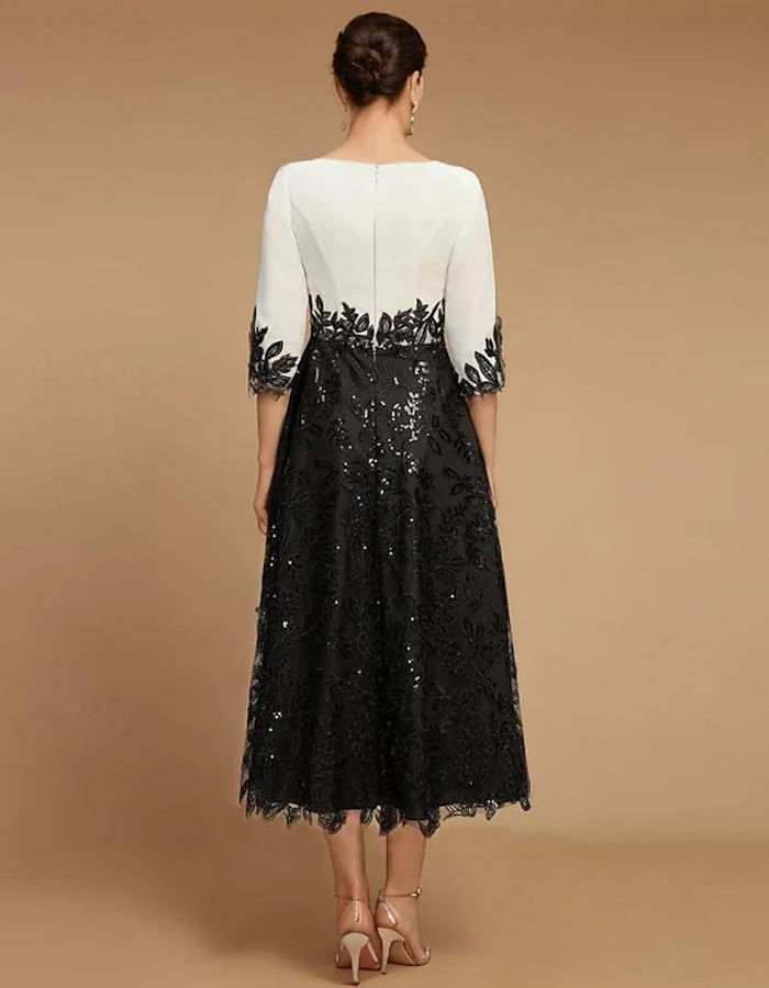 A-line Lace Colorblock Midi Dress