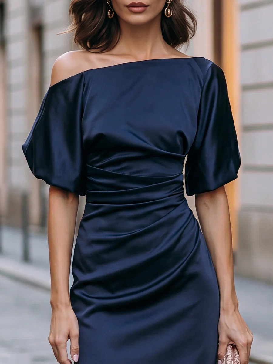 Off-Shoulder Ruched Midi Dress