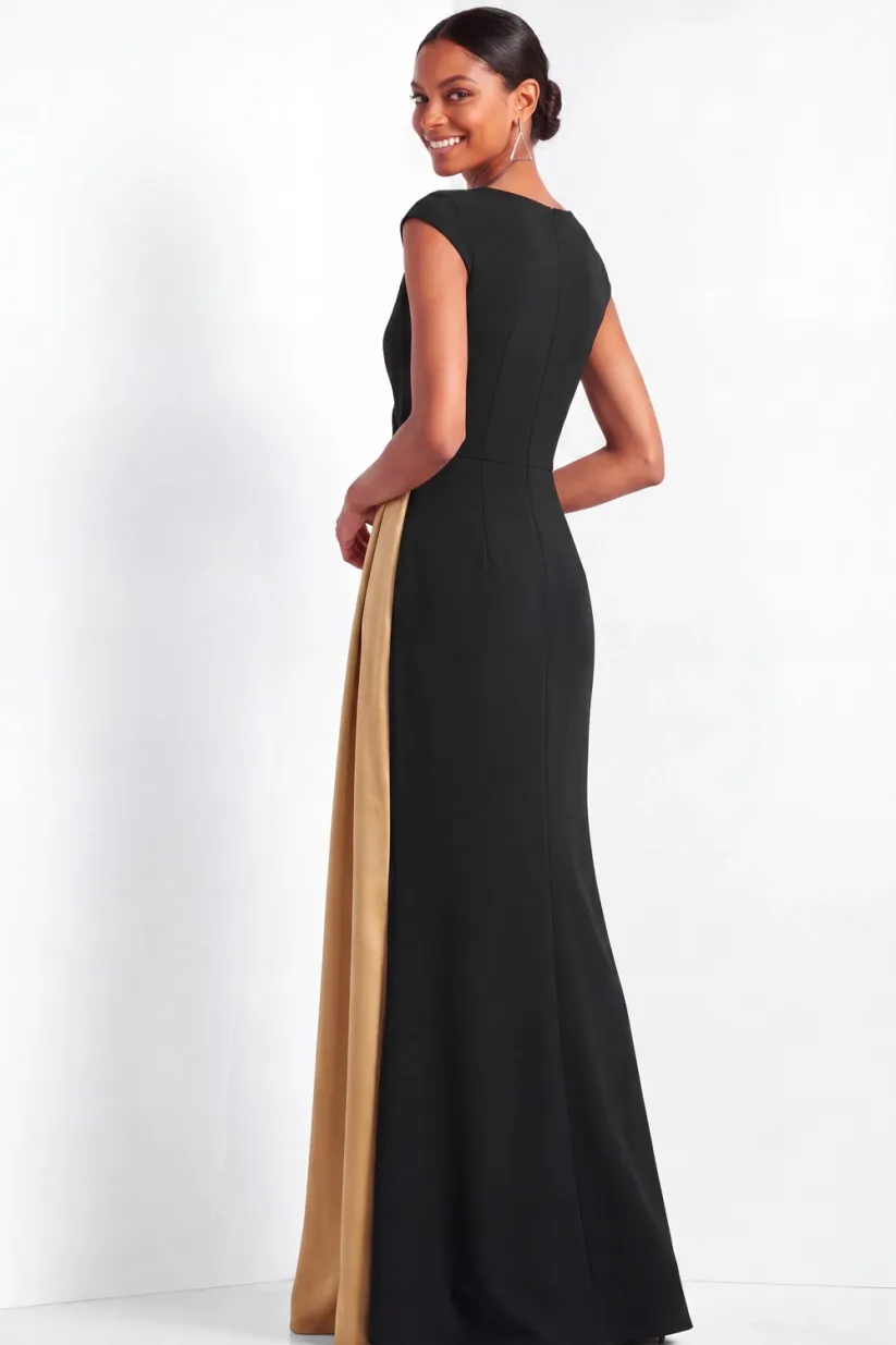 Black and Golden Formal Evening Dress V-Neck Splicing Maxi Dress