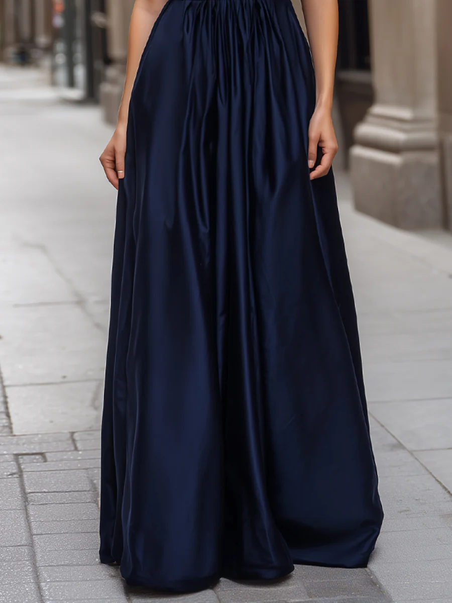 Elegant Halter Neck Satin Maxi Dress