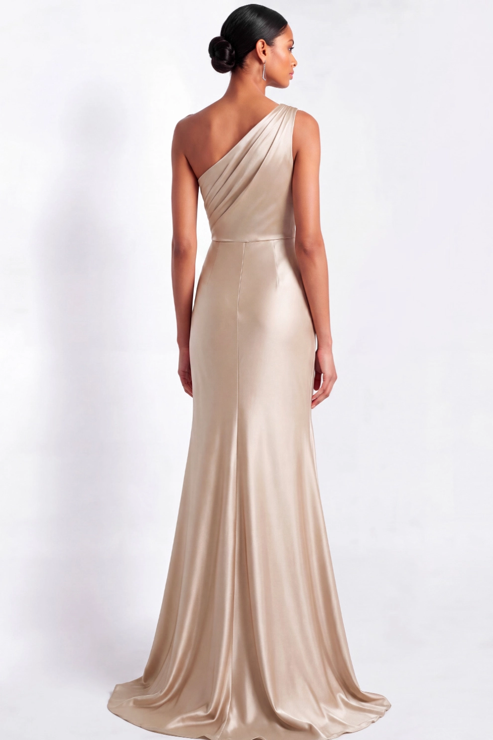 Champagne Satin One Shoulder Maxi Dress