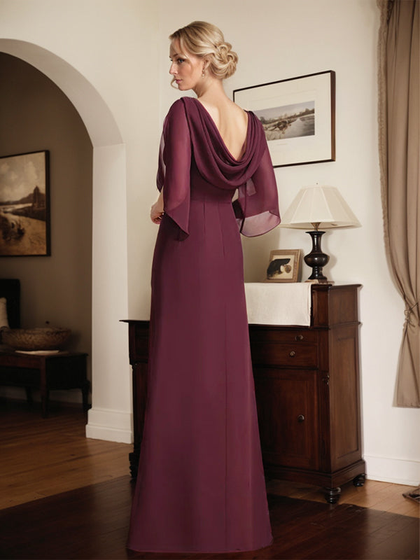 Sheath/Column Scoop Floor-Length Chiffon Mother of the Bride Dress With Pleated Beading