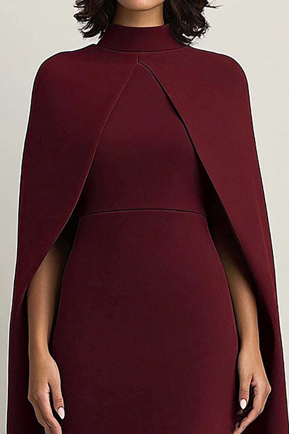Burgundy Sheath Ankle-Length Formal Dress with Cape