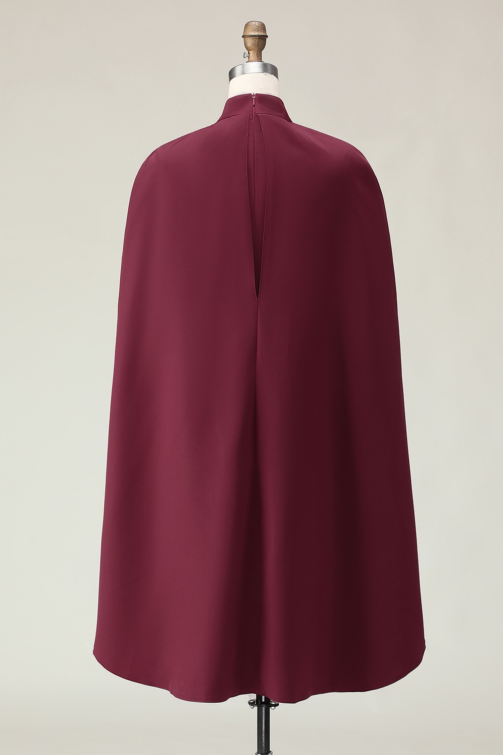 Burgundy Sheath Ankle-Length Formal Dress with Cape