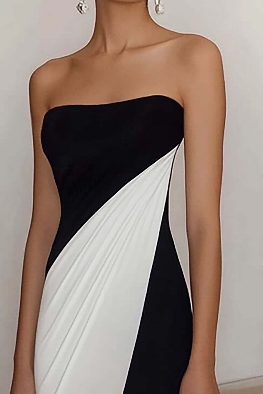 Black White Sheath Strapless Elegant Maxi Formal Dress