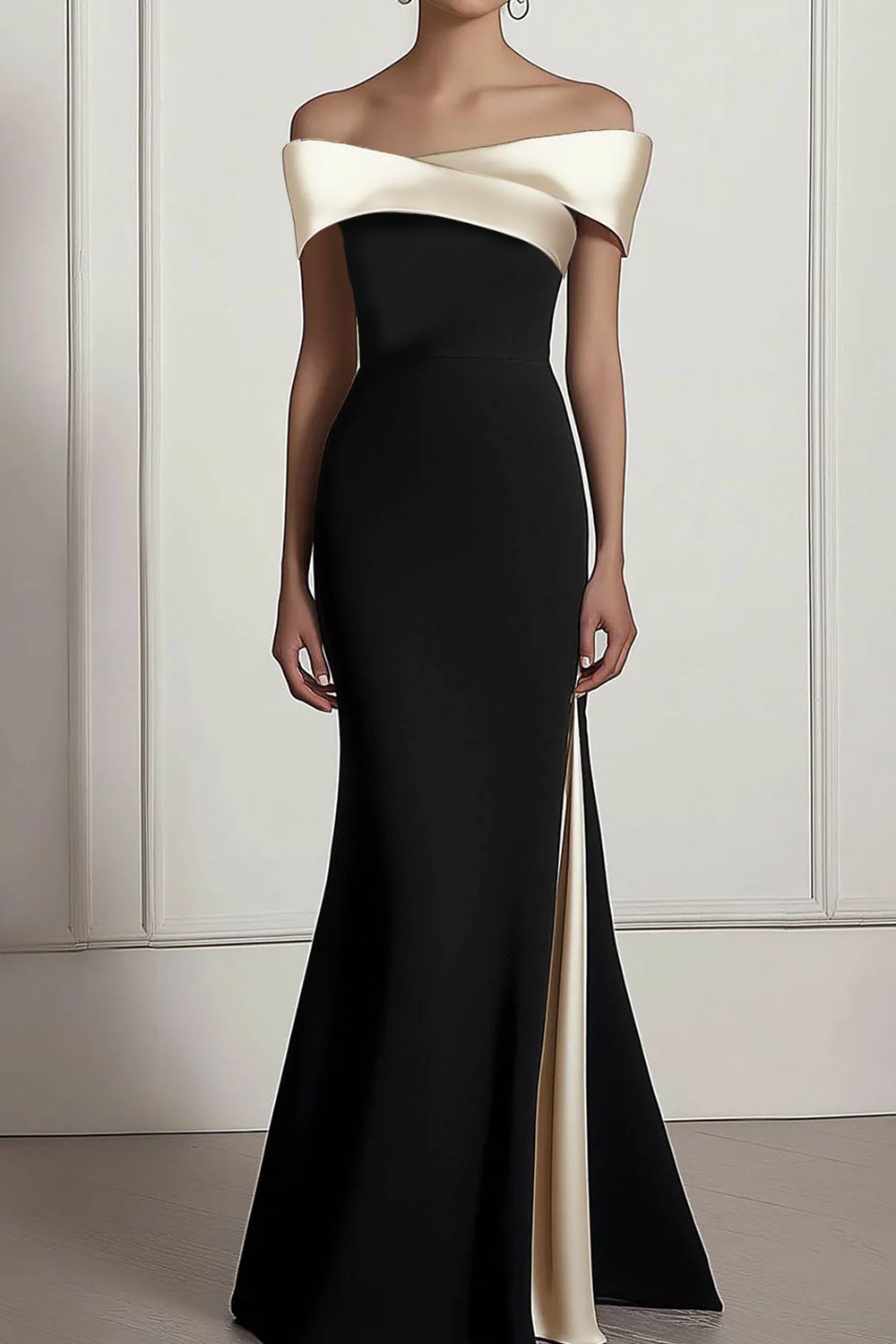 Formal Prom Dress Black Off the Shoulder Side Slit Maxi Dress