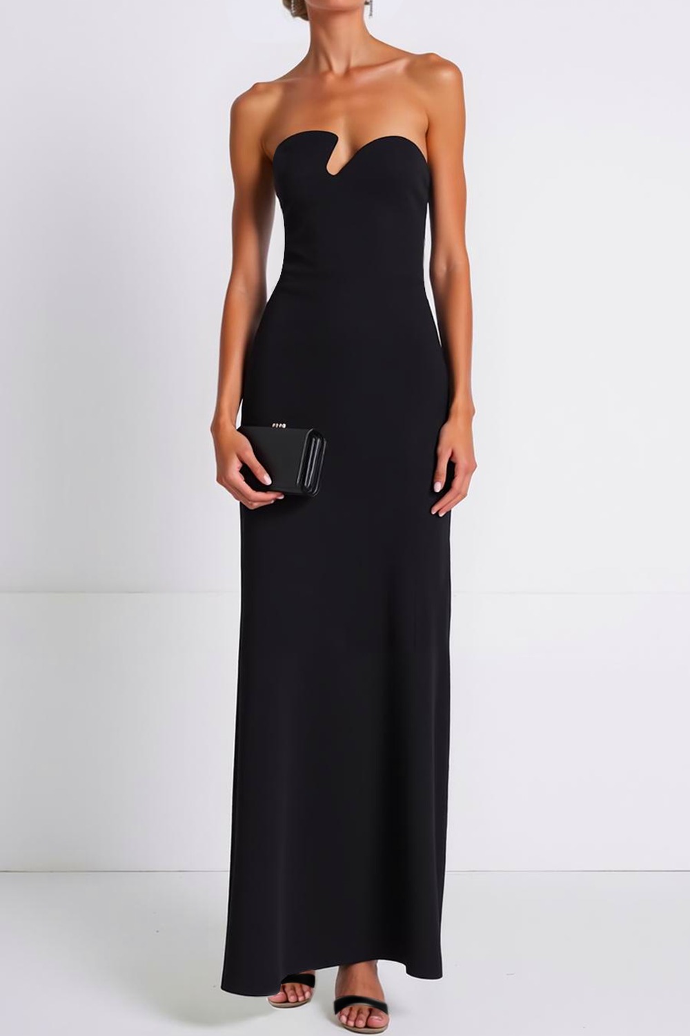 Formal Evening Dress Sheath Black Strapless Sleeveless Maxi Dress