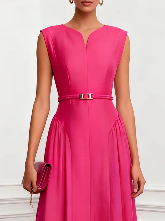 Rose Red Classic Notched Sleeveless A-Line Maxi Dress Rose Red Classic Notched Sleeveless A-Line Maxi Dress