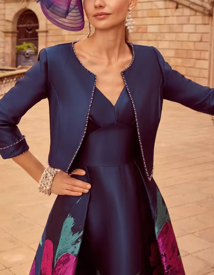 Dark Blue Wedding Evening Party Satin Suit