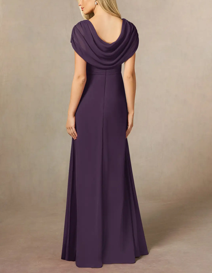 Purple A-line Chiffon Side Slit Maxi Dress